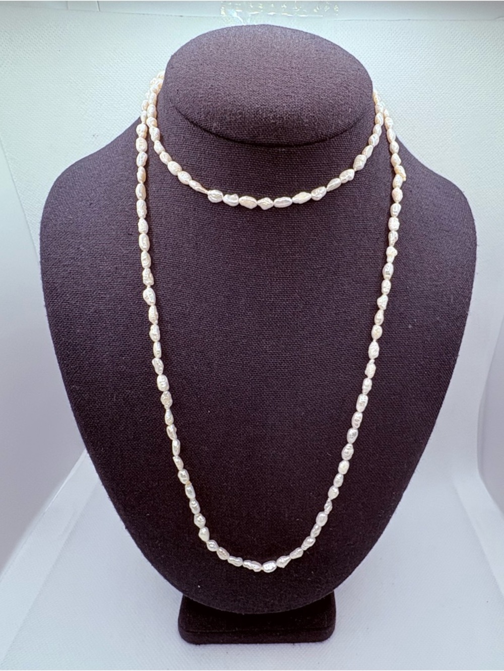Vintage Delicate Long Rice Pearl Necklace 32” Layer Stack No Closure - Picture 2 of 4
